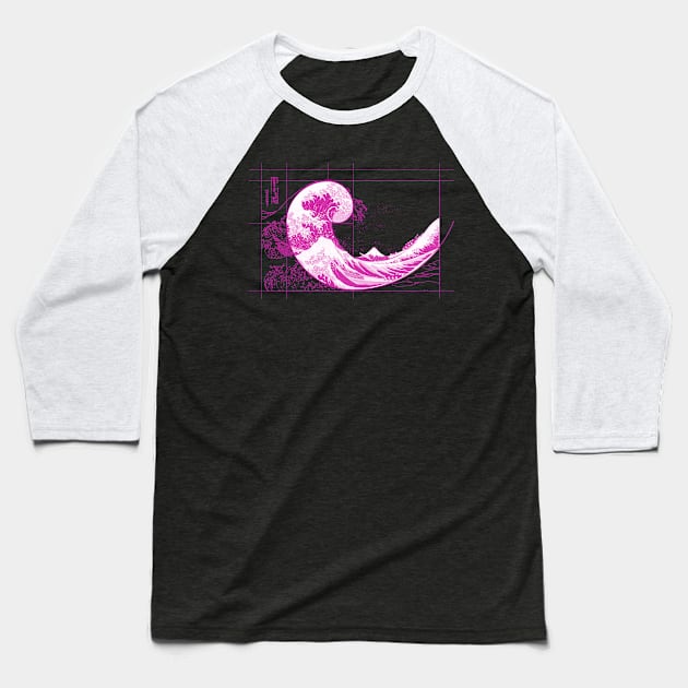 Hokusai Meets Fibonacci, Magenta Baseball T-Shirt by cartogram